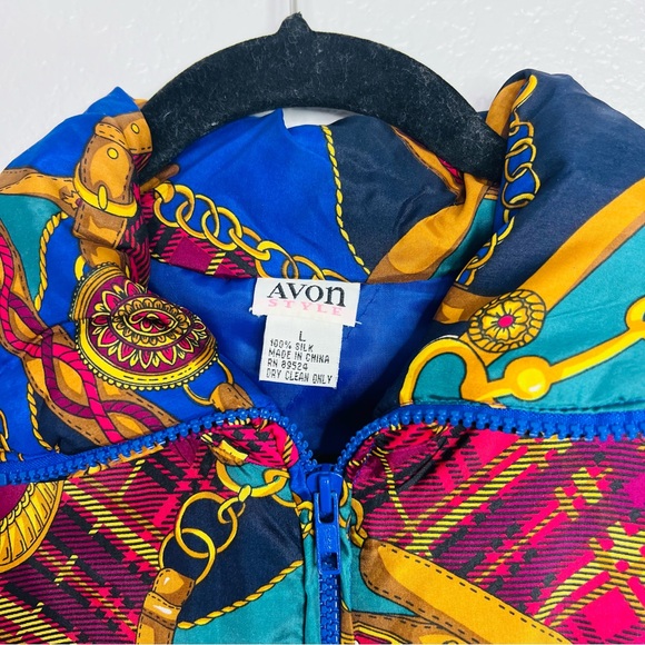 Vintage 90s silk Avon chain print windbreaker jacket zip up sz L - Picture 5 of 5